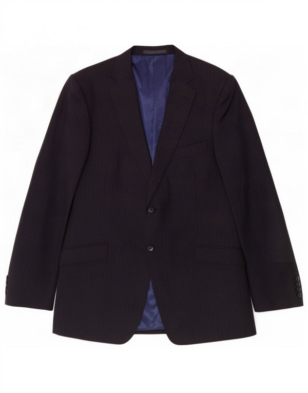 Marks & Spencer Mens 2 Button Blazer Jacket UK 42 Large Navy Blue Striped