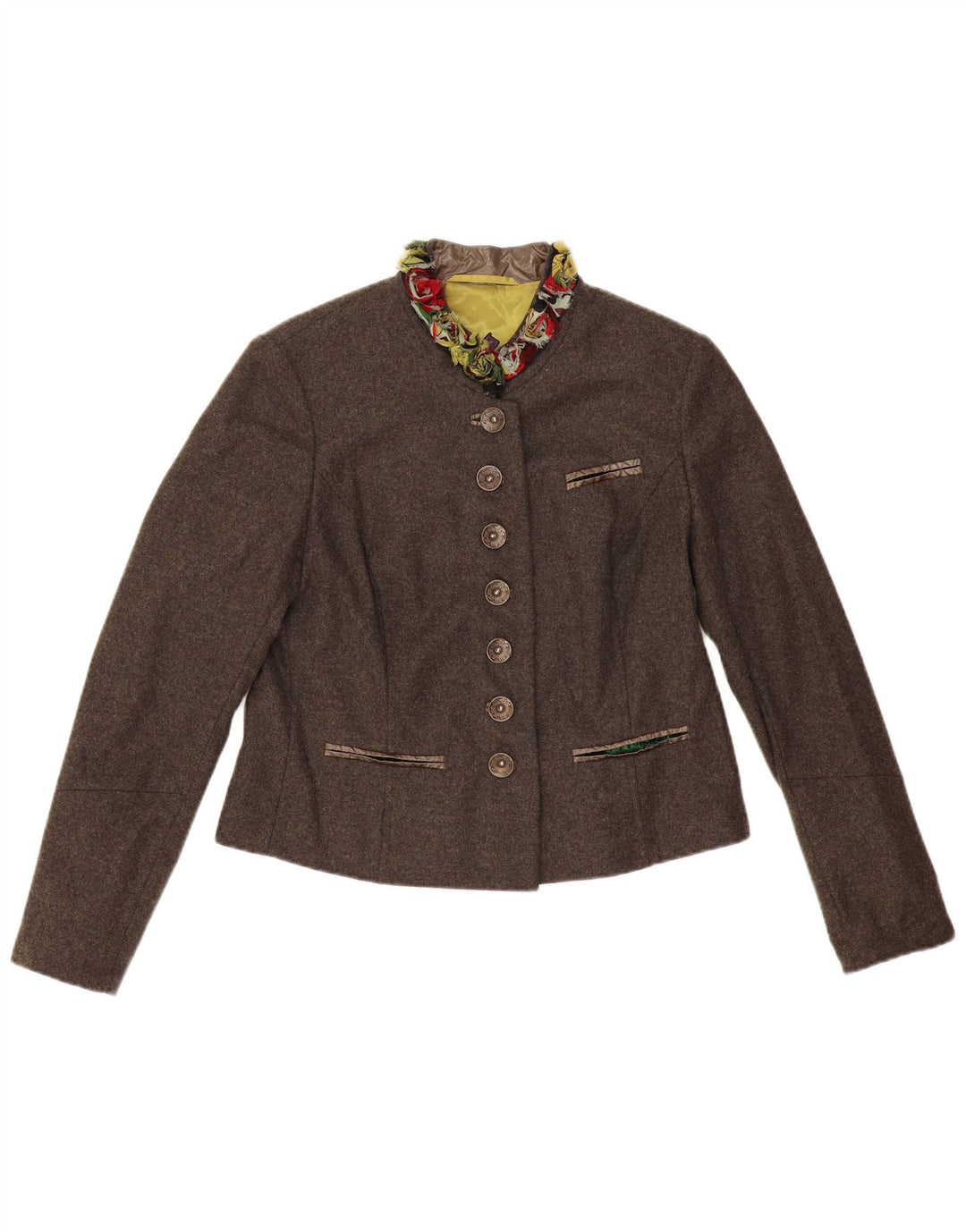 Vintage dame 7-knaps blazerjakke EU 42 Large Brown Virgin Wool