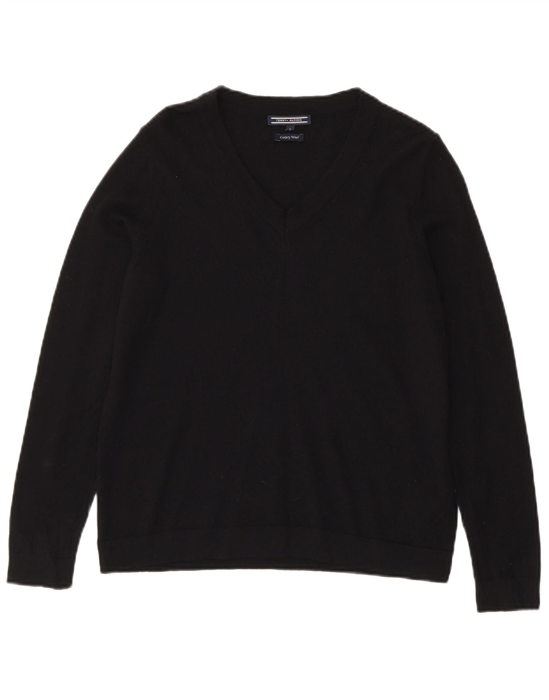 Tommy Hilfiger Dame V-hals sweater UK 10 Small Black Wool