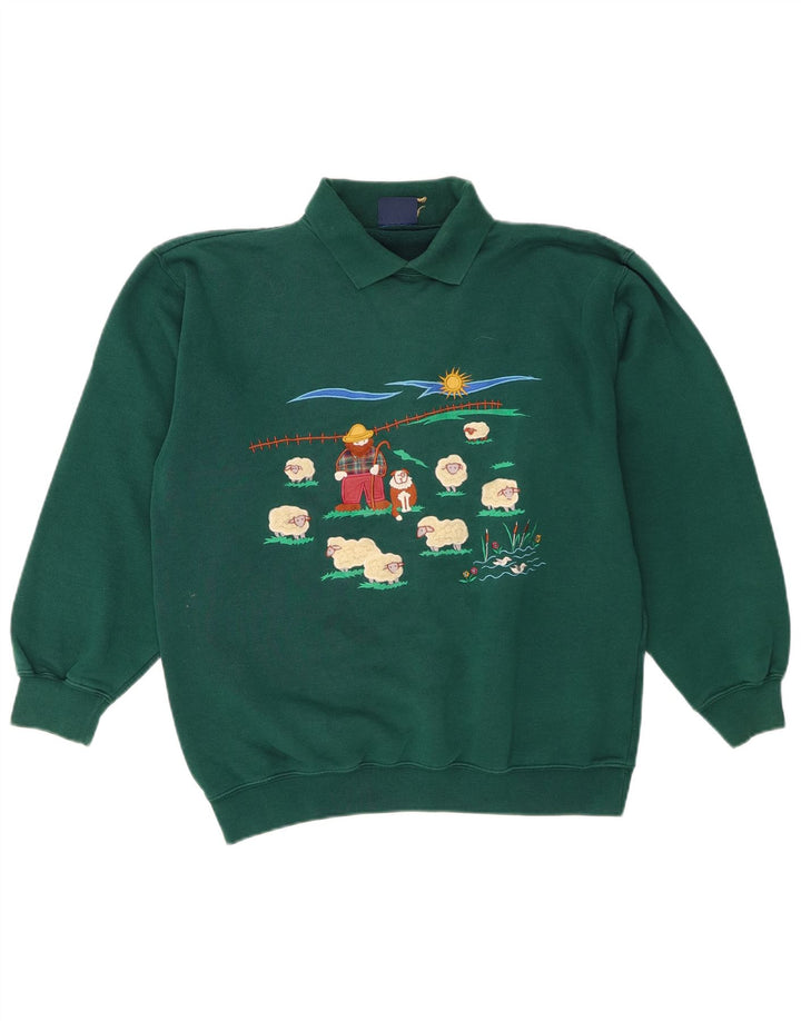 Tulchan Herre Grafisk Polo Neck Sweatshirt Jumper Medium Grøn Bomuld