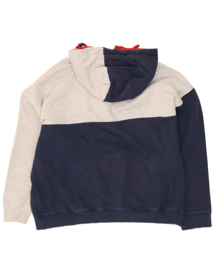 Tommy Hilfiger Herre Button Neck Hoodie Jumper Medium Navy Blue Colourblock