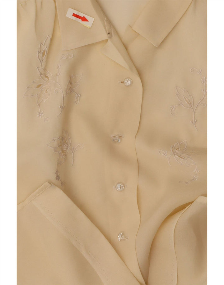 VINTAGE Kortærmet skjortebluse til kvinder UK 14 Medium Yellow Floral