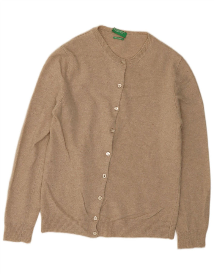 Benetton Dame Cardigan Sweater UK 12 Medium Beige Ny Uld