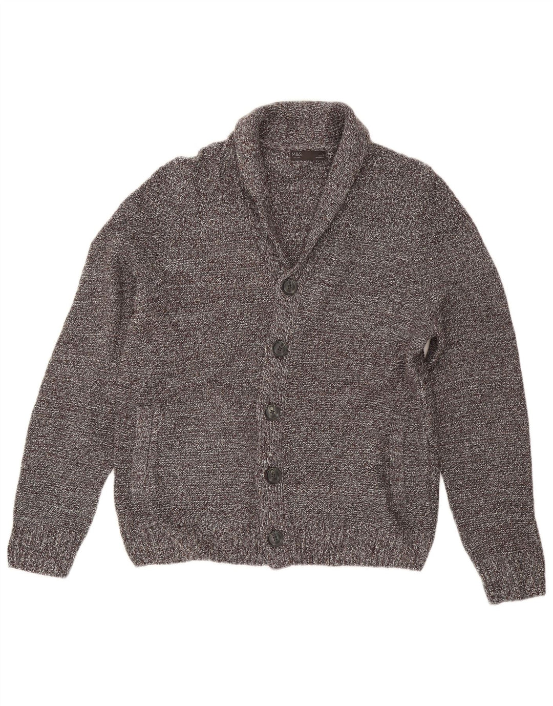 Marks & Spencer Herre Cardigan Sweater Stor Grå Flecked Acryl