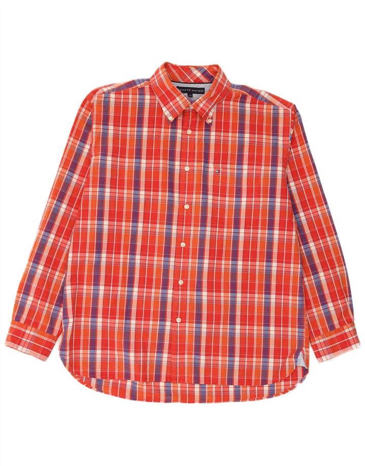 Tommy Hilfiger Herreskjorte Stor orange ternet bomuld