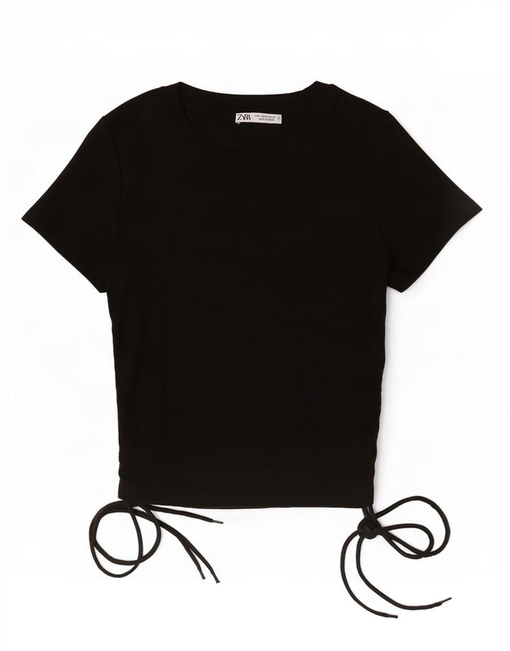 Zara Womens Crop Top UK 12 Medium Black Polyester