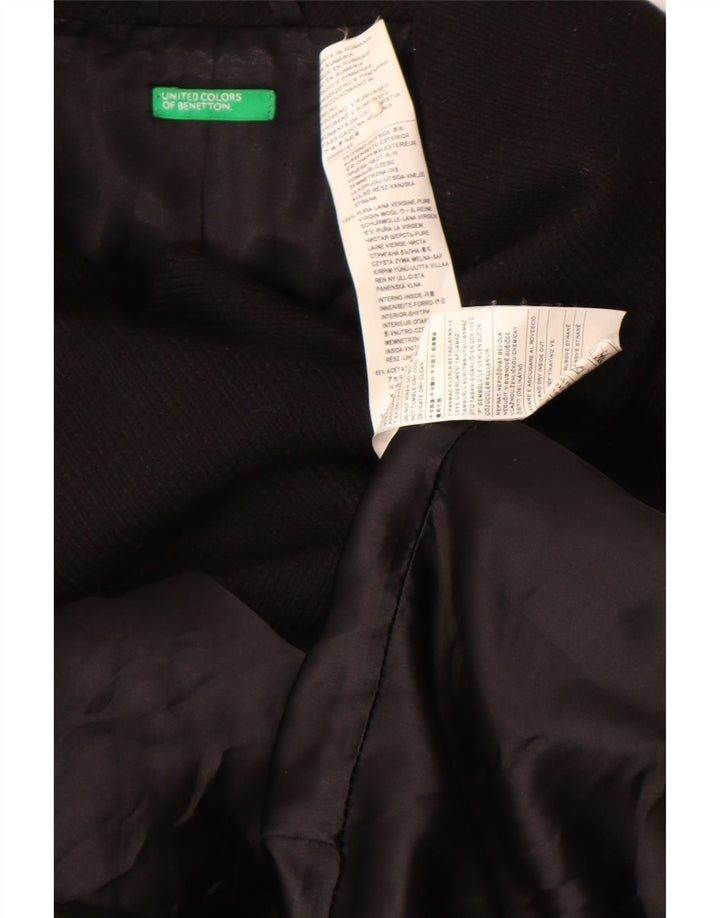 Benetton Dame Dobbeltradet Frakke IT 44 Medium Sort Virgin Wool