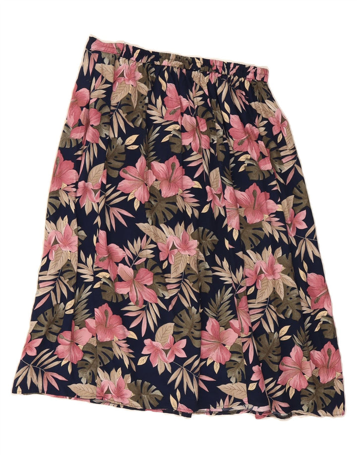 BERKERTEX  Womens Flared Skirt UK 14 Medium W28 Navy Blue Floral Viscose Vintage Berkertex and Second-Hand Berkertex from Messina Hembry 
