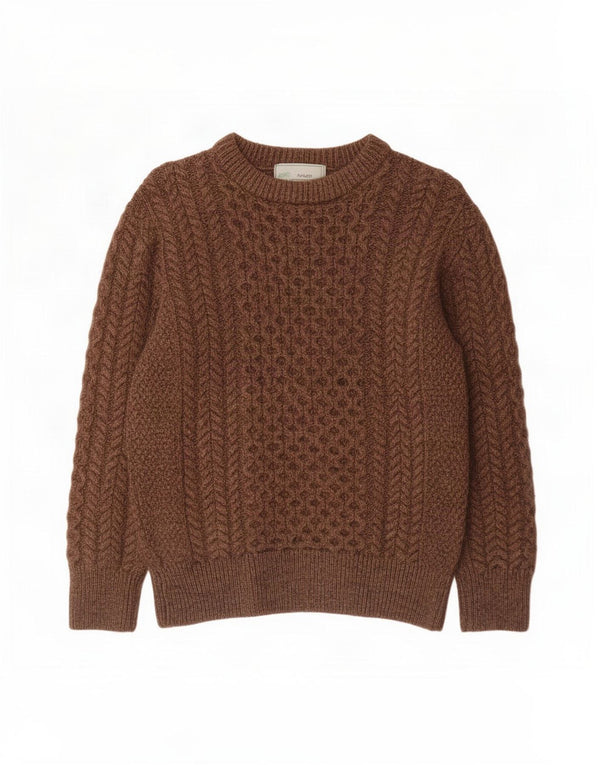 Original Aran CO. Womens Boat Neck Jumper Sweater UK 10 Small Brown