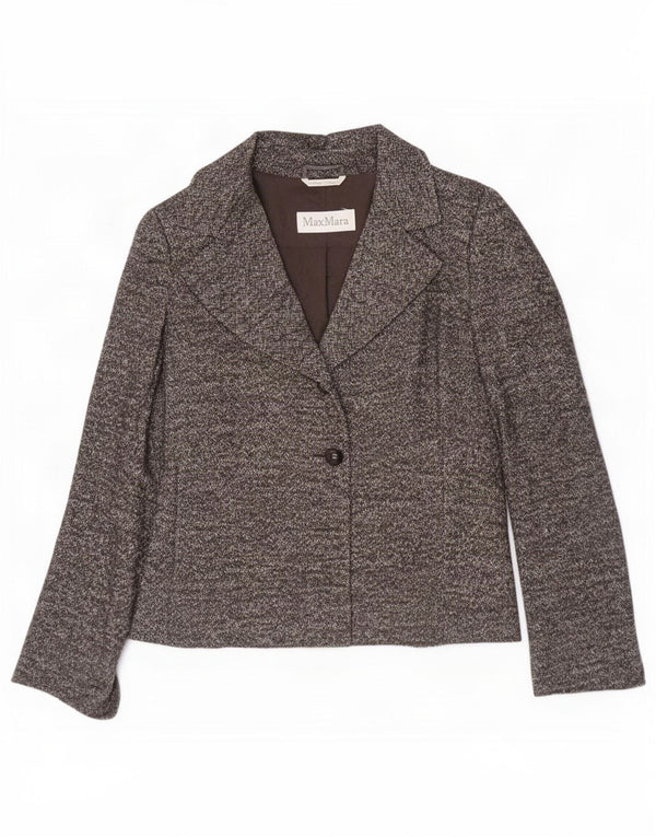 Max Mara Womens 1 Button Blazer Jacket UK 12 Medium Grey Herringbone Wool