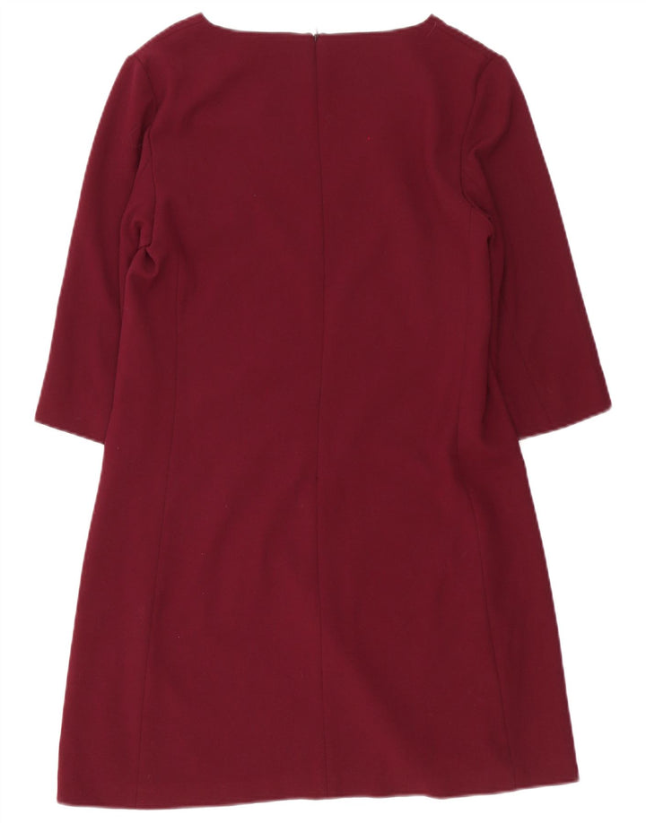 Massimo Dutti Dame 3/4 Ærmet Skede Kjole EU 40 Medium Burgundy