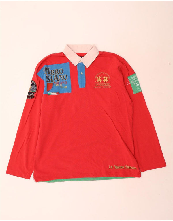 La Martina Herre Grafisk Langærmet Rugby Polo Shirt XL Rød Colourblock
