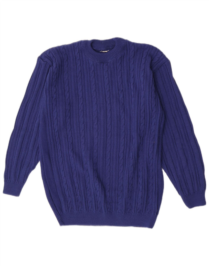 Vintage herre sweater med rund hals, medium blå
