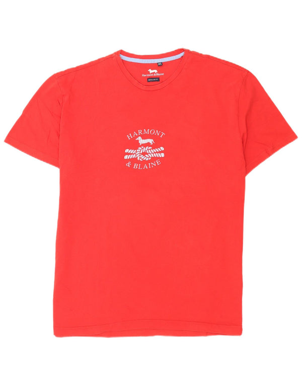 Harmont & Blaine Herre Regular Fit grafisk T-shirt top 3XL rød bomuld