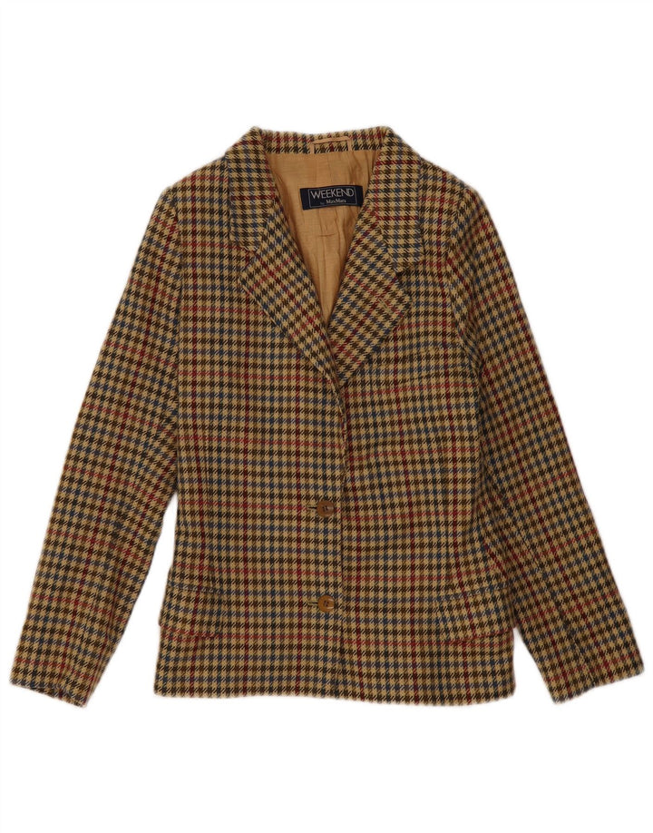 Max Mara Dame Weekend 2 Button Blazer Jacket UK 18 XL Grøn Houndstooth