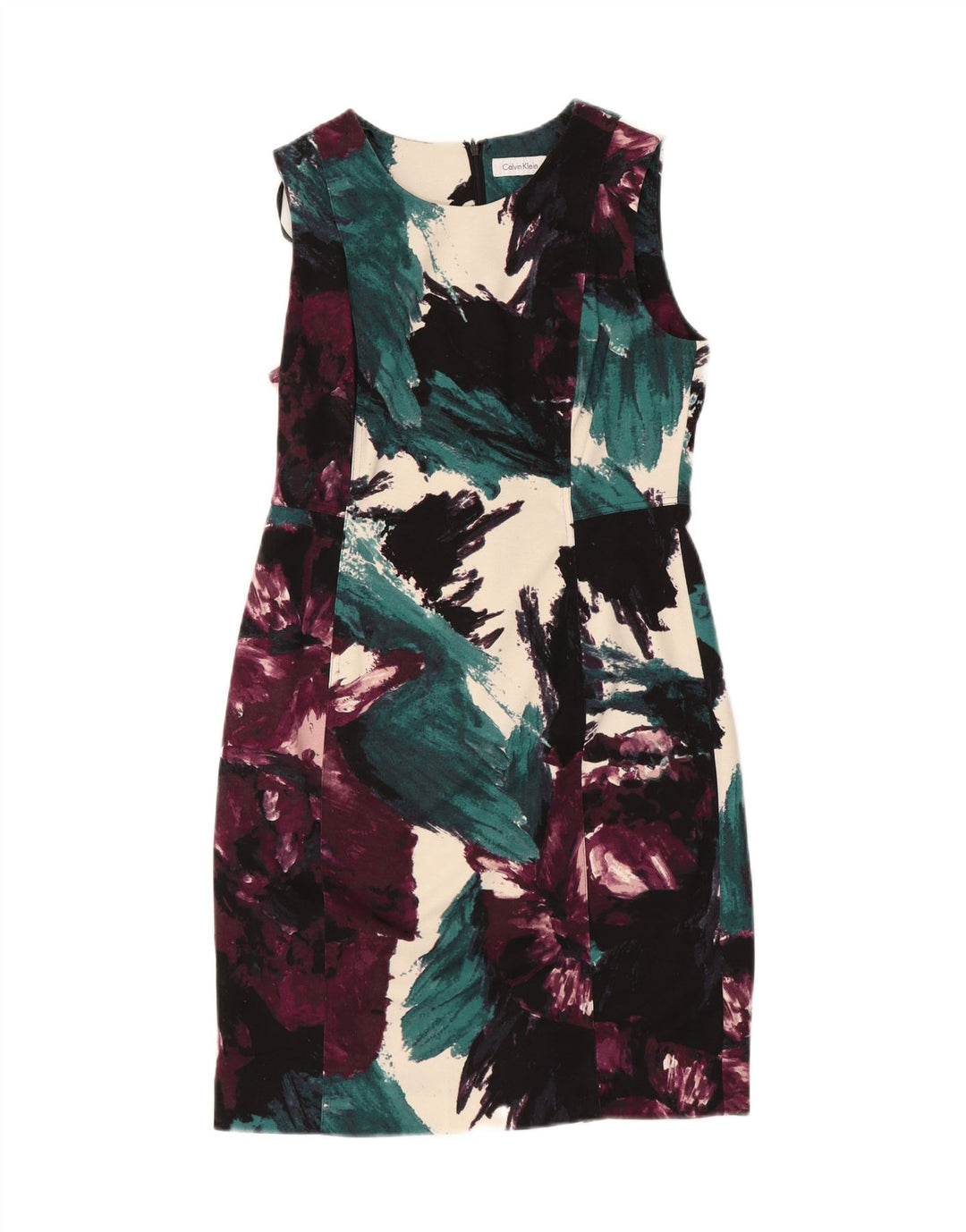 CALVIN KLEIN Womens Abstract Pattern Sheath Dress UK 12 Medium Burgundy Vintage Calvin Klein and Second-Hand Calvin Klein from Messina Hembry 