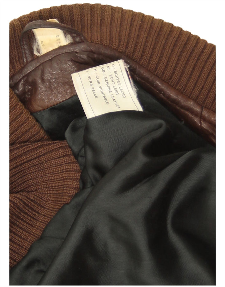 Vintage Herre Loose Fit Læderjakke EU 48 Medium Brun Læder