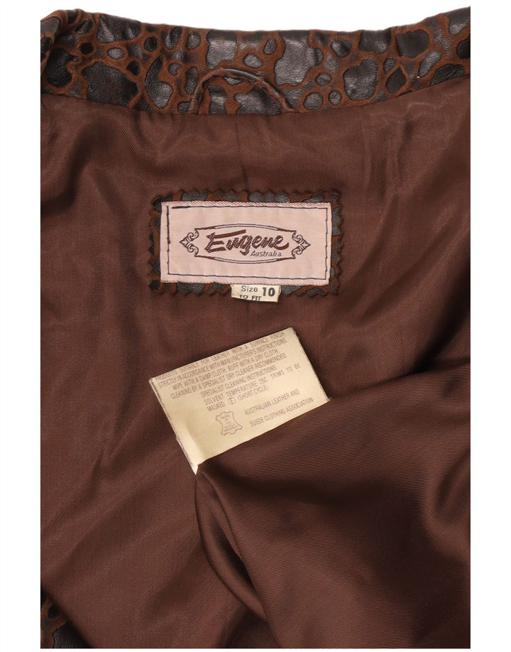 Eugene Dame Double Breasted Blazer Jacket US 10 Large Brown Animal Print