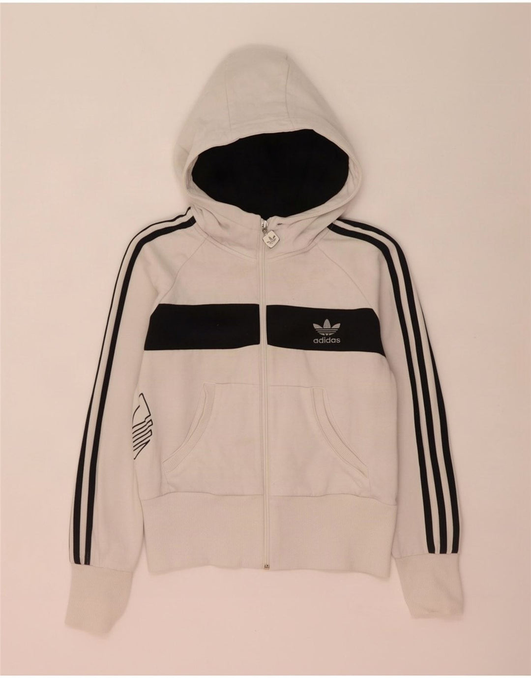 Adidas Graphic Zip Hoodie Sweater IT 44 Medium White Colourblock