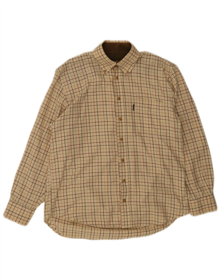 Barbour herre flannelskjorte stor beige ternet bomuld