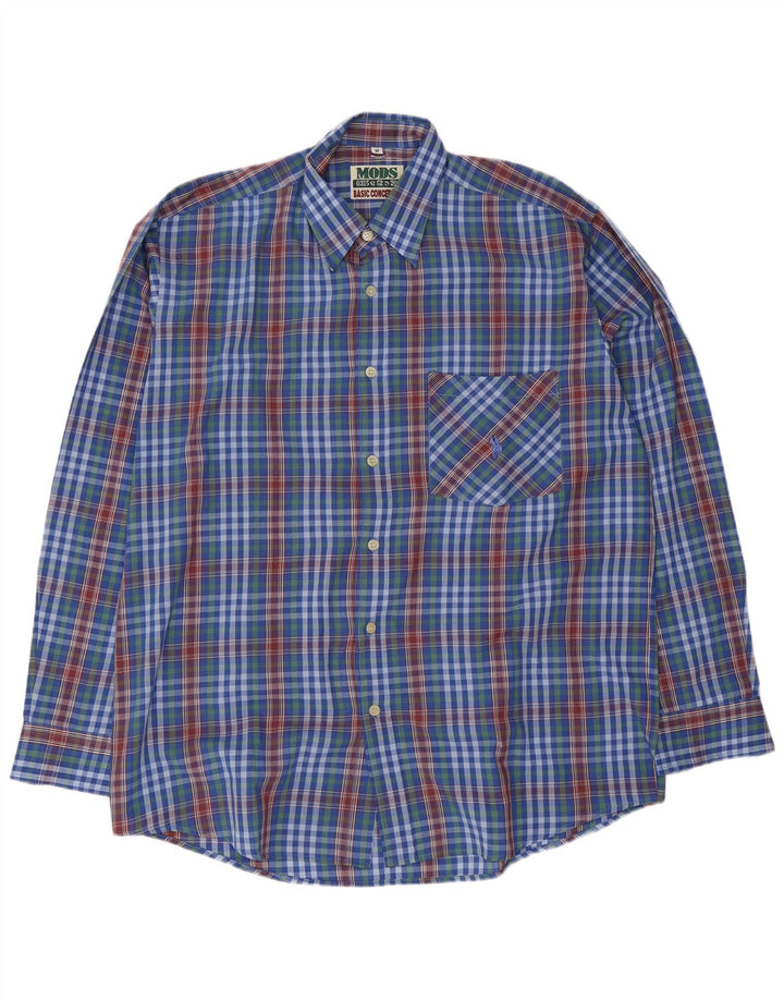 Vintage herreskjorte mellemblå ternet polyester