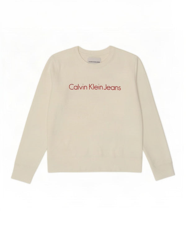 Calvin Klein Jeans Dame Grafisk Sweatshirt Jumper UK 14 Medium White