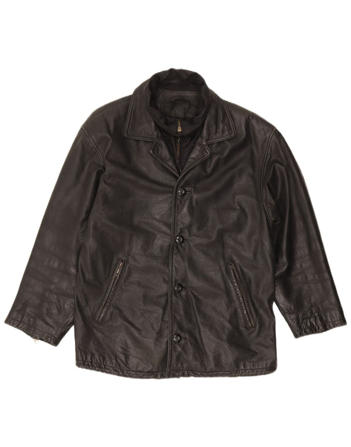COTTON REPUBLIC Mens Leather Jacket IT 48 Medium Black Leather
