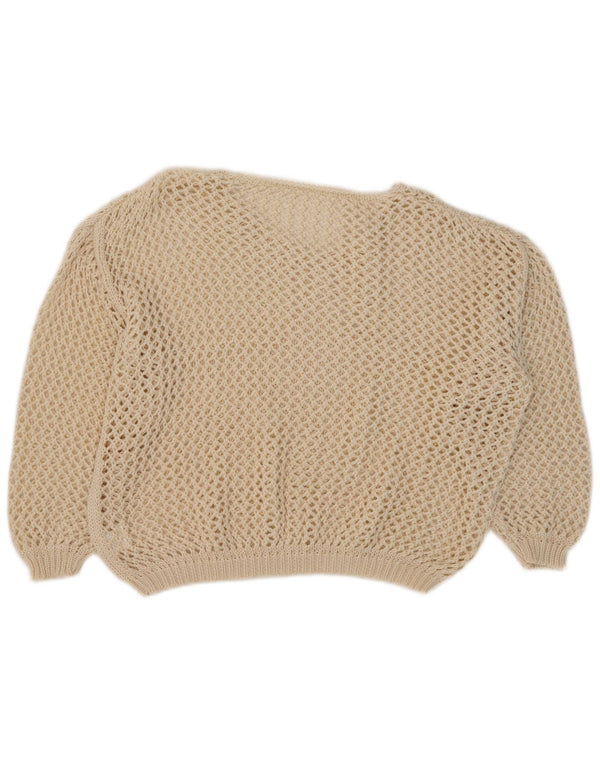 Vintage Dame Oversized Boat Neck Jumper Sweater UK 18 XL Beige Polyester