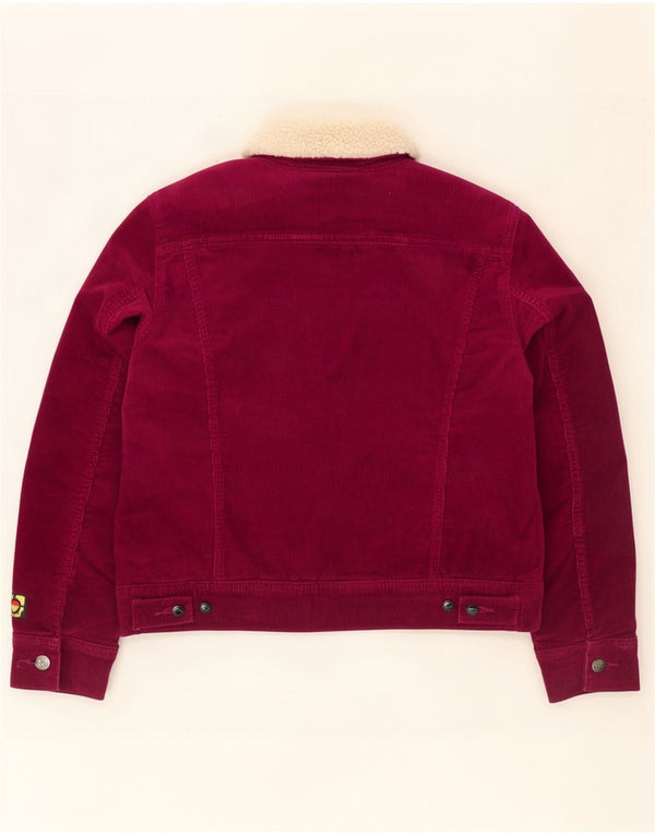Lee Womens Corduroy Sherpa Jacket UK 14 Medium Maroon Cotton