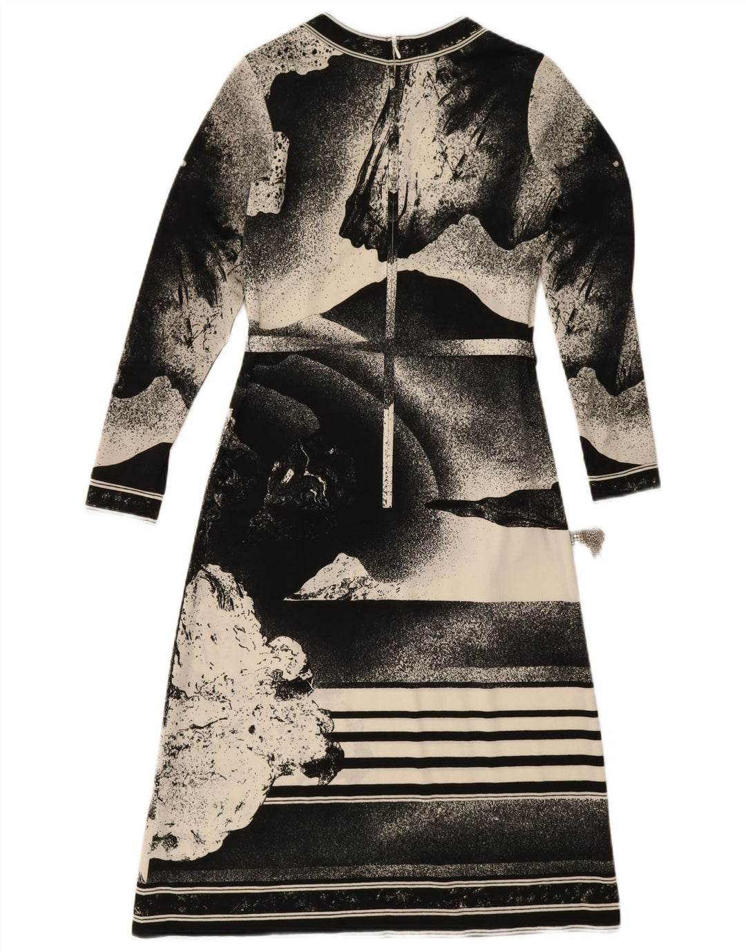 Antonette Dame Abstrakt Mønster Langærmet Maxikjole UK 10 Lille Sort