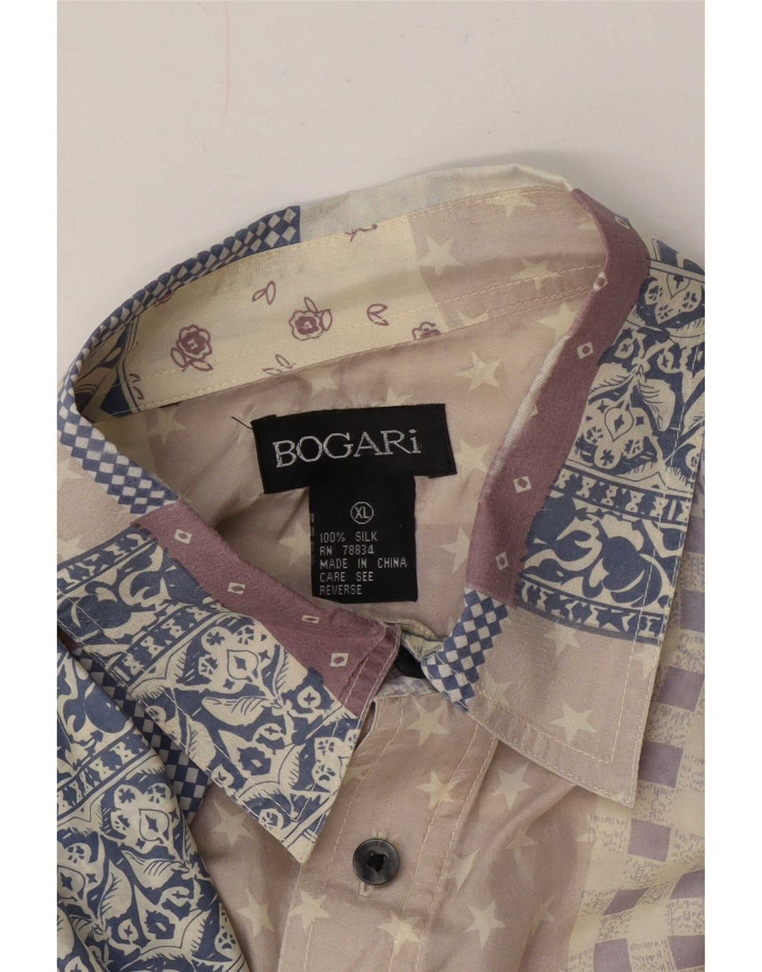 Bogari Kortærmet Herreskjorte XL Flerfarvet Patchwork Silke