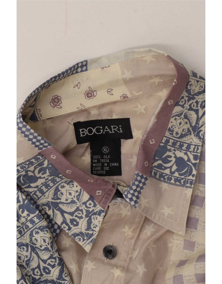 Bogari Kortærmet Herreskjorte XL Flerfarvet Patchwork Silke