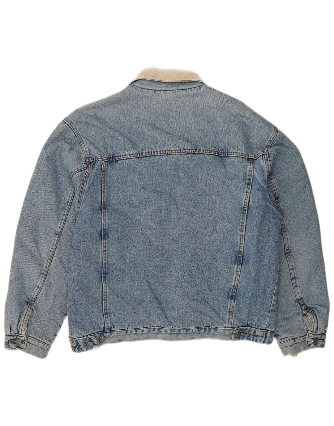 VINTAGE Herre Denim Sherpa Jacket UK 41 XL Blå Bomuld