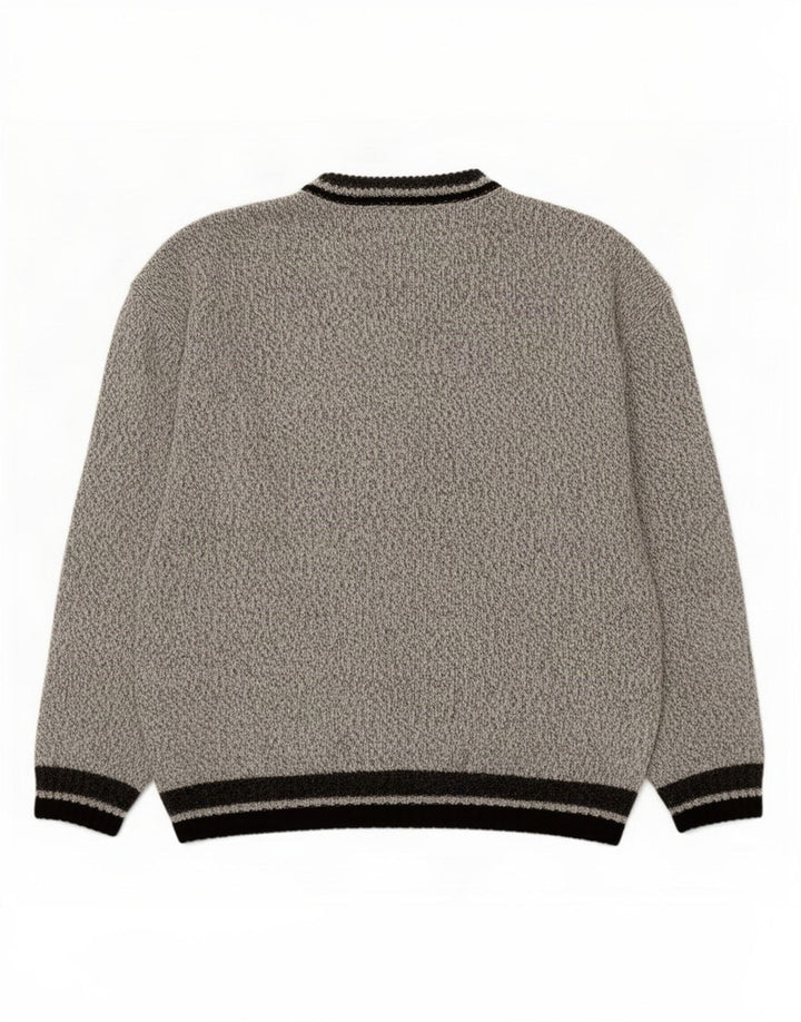 Vintage herre V-hals sweater mellemgrå geometrisk akryl