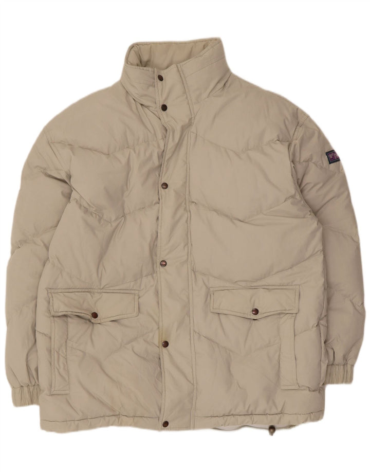 Vintage polstret jakke med hætte til mænd UK 42 XL Beige Polyester