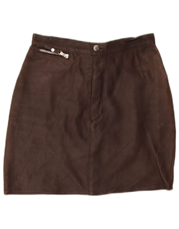 VINTAGE Mini lædernederdel til kvinder IT 40 Small W26 Brunt læder