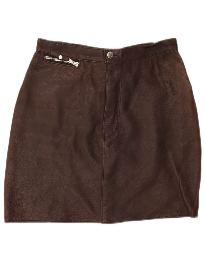 VINTAGE Mini lædernederdel til kvinder IT 40 Small W26 Brunt læder