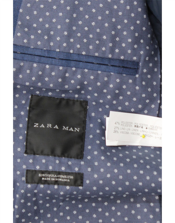ZARA Mens 2 Button Blazer Jacket EU 50 Medium Blue Polyester Vintage Zara and Second-Hand Zara from Messina Hembry 