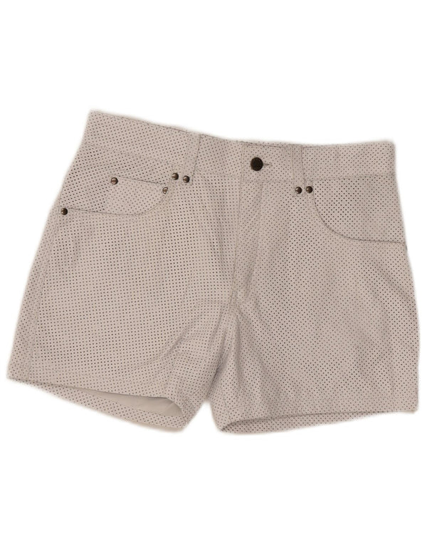 Vintage afslappede lædershorts til kvinder W33 Medium hvid plettet læder