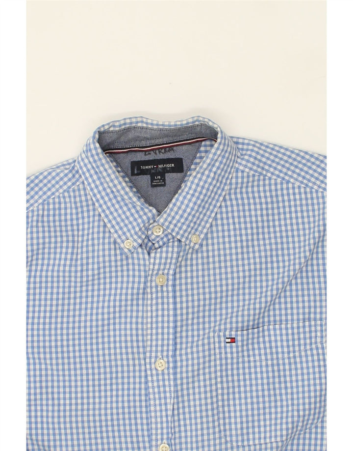 TOMMY HILFIGER Mens Shirt Large Blue Gingham Cotton Vintage Tommy Hilfiger and Second-Hand Tommy Hilfiger from Messina Hembry 