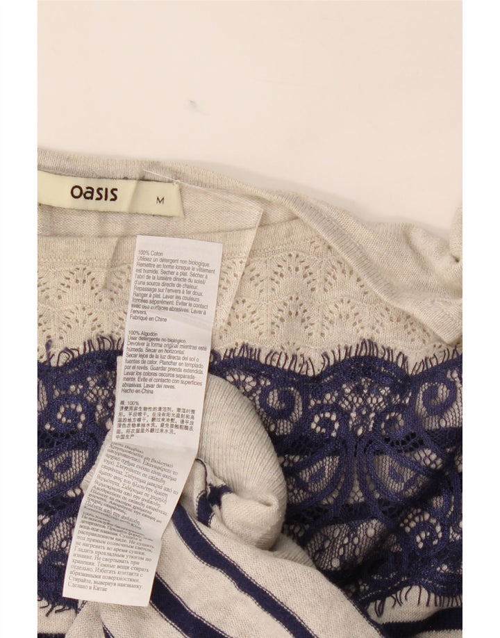 OASIS Womens Boat Neck Jumper Sweater UK 14 Medium Grey Striped Cotton Vintage Oasis and Second-Hand Oasis from Messina Hembry 