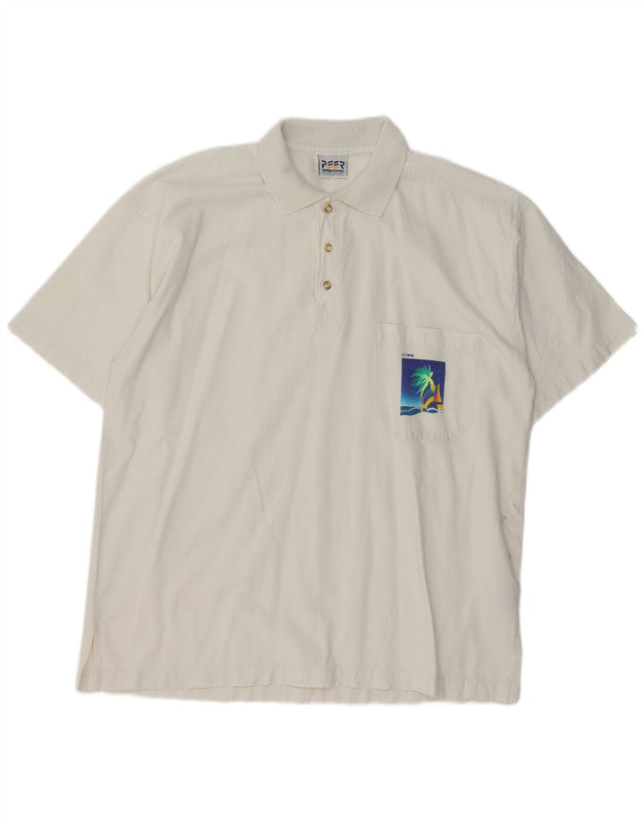 VINTAGE Poloshirt til mænd Medium hvid bomuld