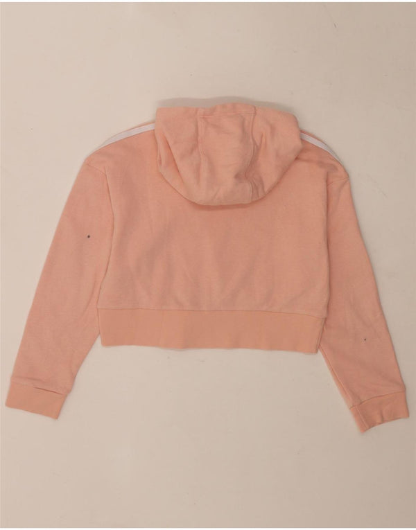 Adidas Girls Crop Graphic Hoodie Jumper 9-10 Years Pink Cotton