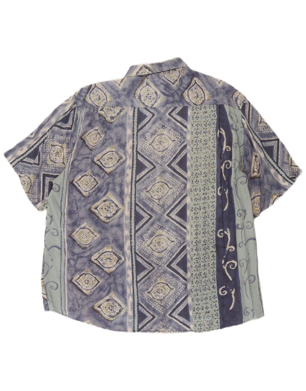 Cotton Club Mens Short Sleeve Shirt Large Blue Geometric Viscose