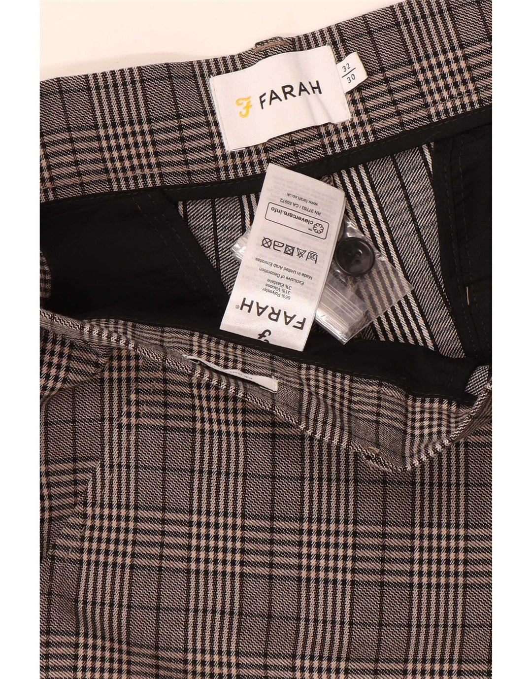 Farah Herre Slim Chino Bukser W32 L30 Grå ternet polyester