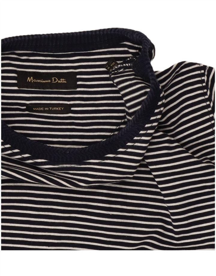 Massimo Dutti Herre T-Shirt Top Medium Navy Blue Nålestribe