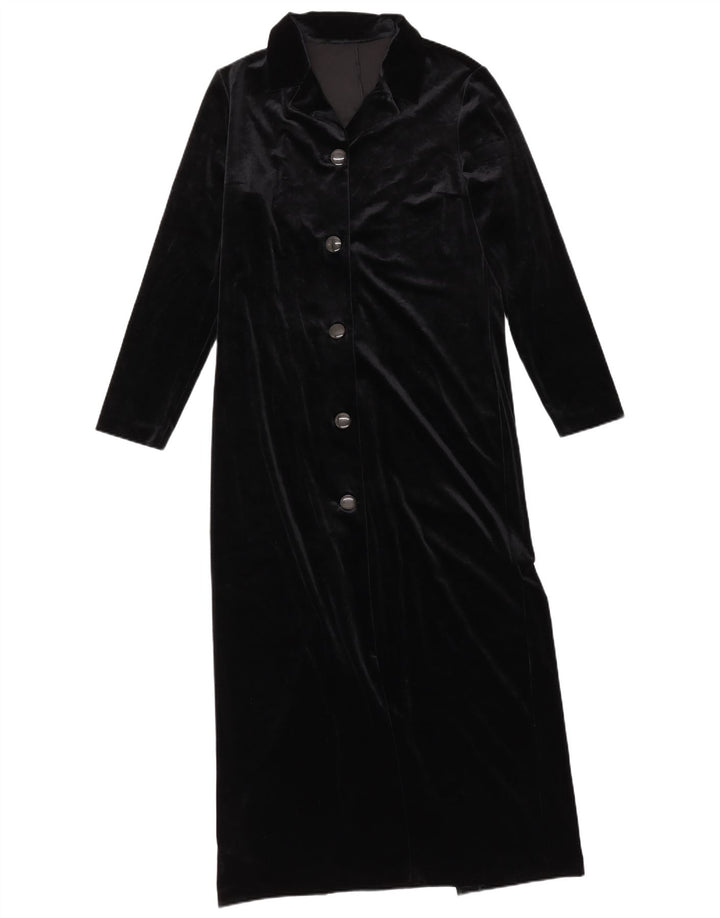 VINTAGE Womens Velour Shirt Dress UK 10 Small  Black Polyester