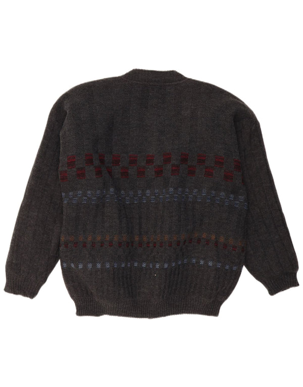 FINNEGAN Herre Cardigan Sweater Stor Grå Geometrisk Akryl