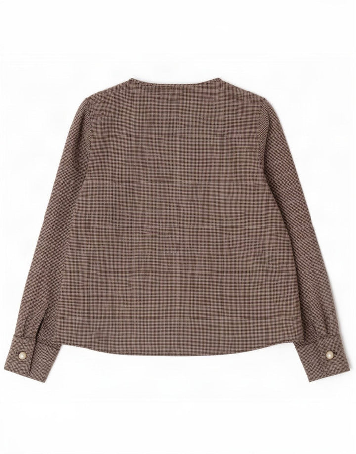 Zara Dame Langærmet Bluse Top UK 14 Medium Brown Houndstooth Polyester