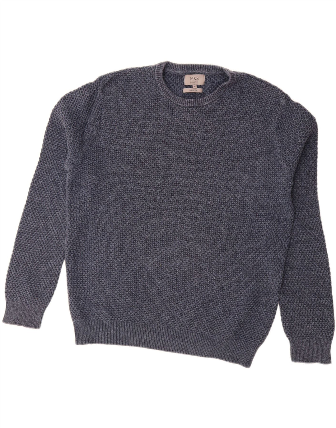 MARKS & SPENCER Herre sweater med rund hals XL marineblå bomuld